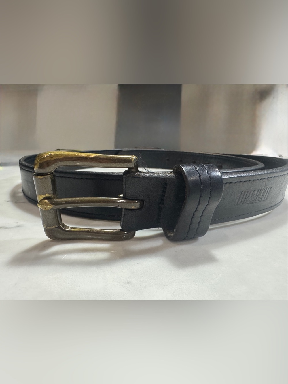 Duluth Trading Co Black Leather Belt with Metal Buckle - Size 44